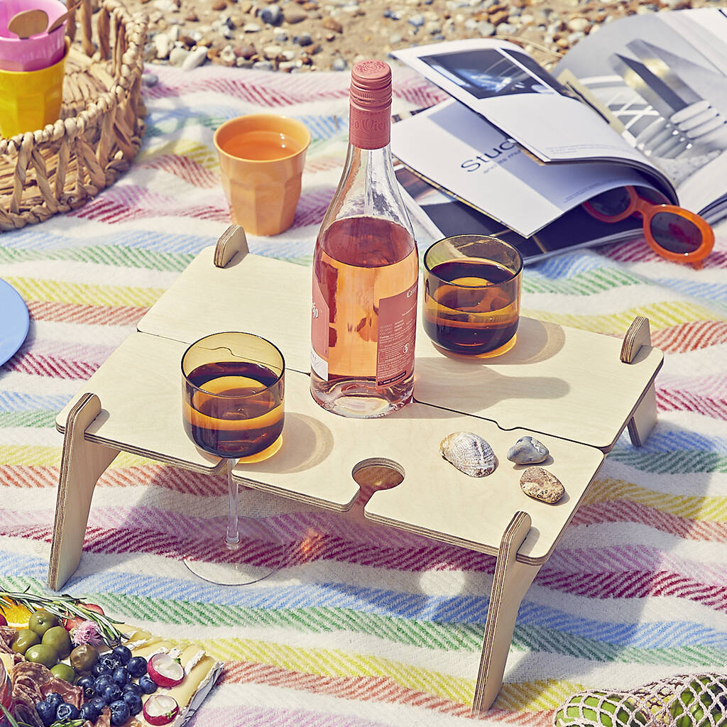 Personalised Portable Picnic Table Wine Holder