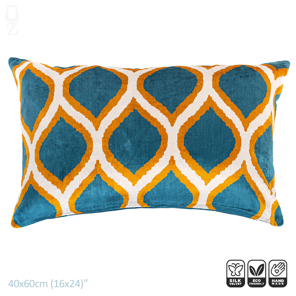 Ikat Velvet Cushion Cover With Blue And Yellow 40x60cm By