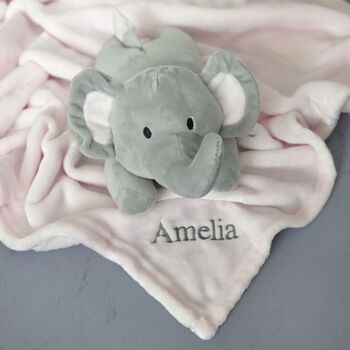 Personalised Pink Blanket And Plush Elephant Toy, 2 of 5