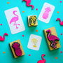 Tropical Flamingo Pineapple And Palm Tree Rubber Stamps, thumbnail 1 of 5