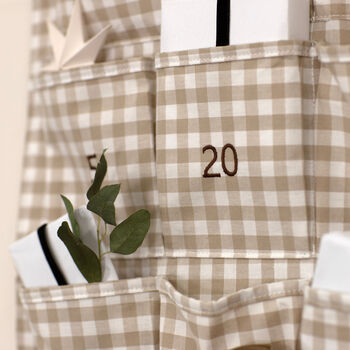 Personalised Beige Gingham Advent Calendar Embroidered, 9 of 12