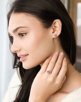 Lavender Amethyst Round Stud Earrings In Sterling Silver And Gold Vermeil, 12 of 12