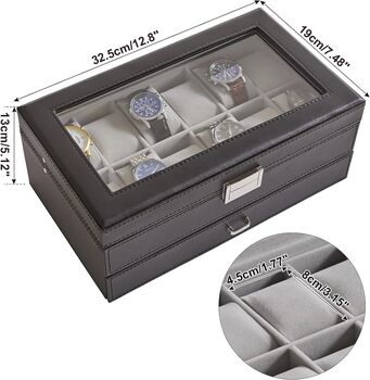 Watch Box 12 Slots Watches Display Case With Drawer, 11 of 12