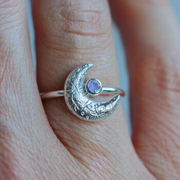 Crescent Moon Silver Moonstone Ring, 8 of 9