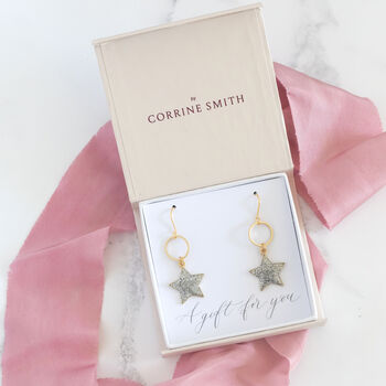 Sparkle Star Circle Drop Earrings, 8 of 10