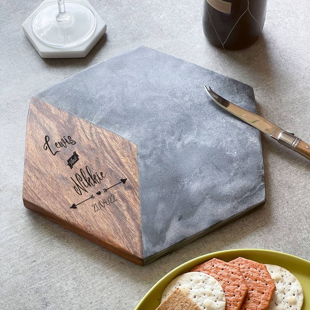 Personalised Marble And Acacia Serving Board, 1 of 3