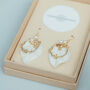 Artisan Velvet Leaf And Little Gold Bee Dropper Earrings, thumbnail 3 of 4