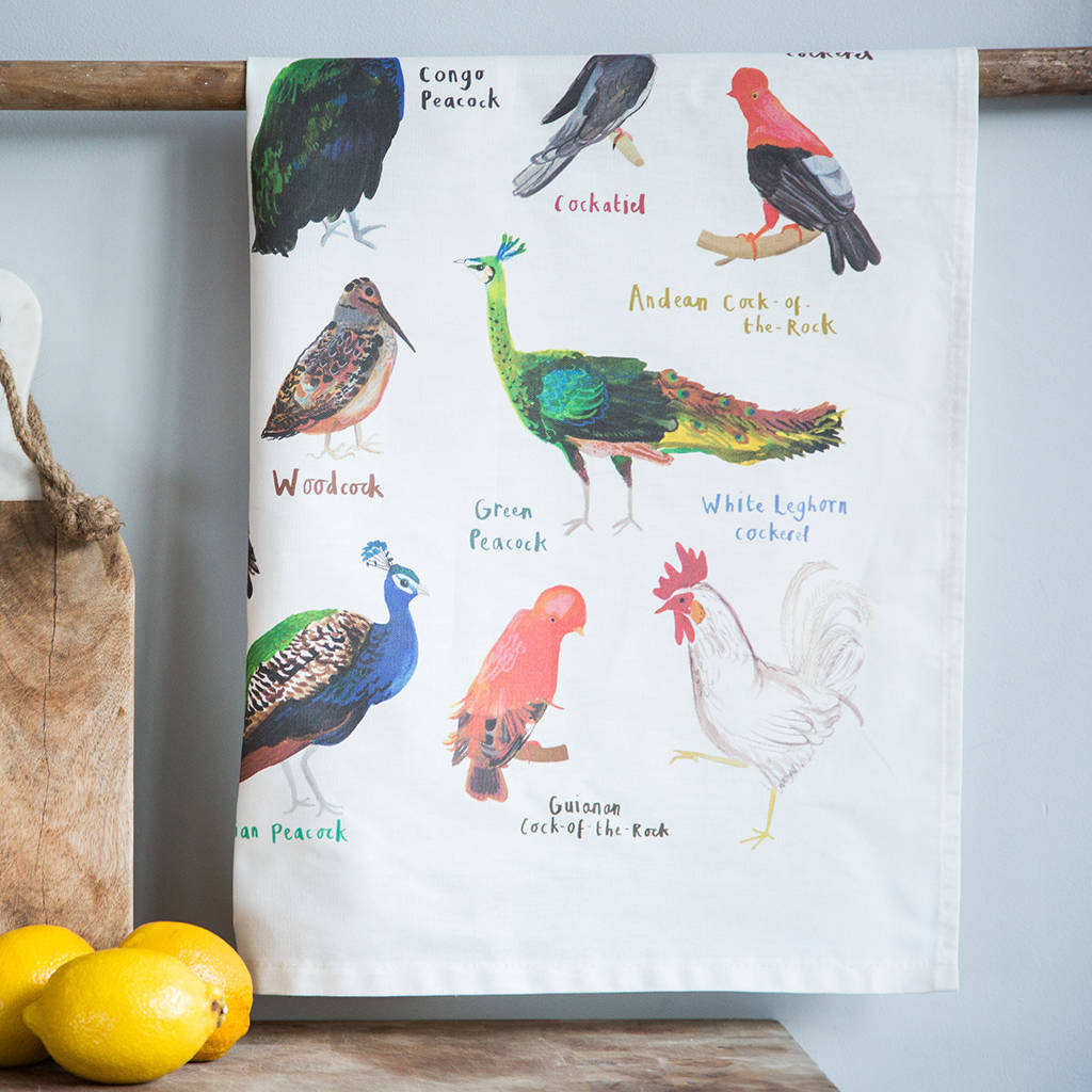 'Cocks' Illustrated Bird Tea Towel, 1 of 3