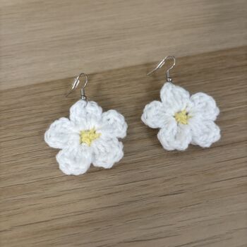 Handmade Crochet White Daisy Earrings: Surgical Steel, 10 of 12