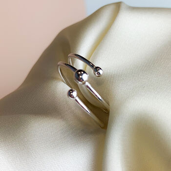 Sterling Silver Ball Detail Adjustable Ring, 4 of 5