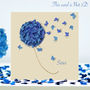 Sister Birthday Butterfly Blue Hydrangea Card, Not 3D, thumbnail 1 of 12