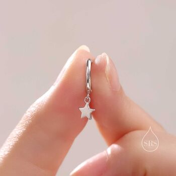 Sterling Silver Star Dangle Huggie Hoop Earrings, 5 of 11