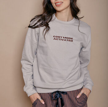 Embroidered Cosy Mode Activated Slogan Sweatshirt, 2 of 4