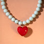Powder Blue Bead Necklace With Red Heart, thumbnail 3 of 8