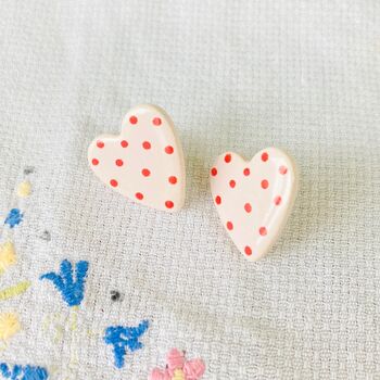 Ceramic / Silver Plated Pink Heart Stud Earrings, 2 of 7
