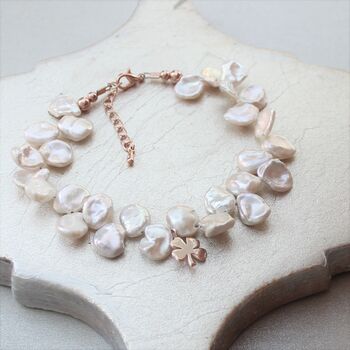 Keshi Pearl Clover Charm Bracelet, 10 of 12