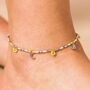 Mini Charms Blue And Yellow Beaded Anklet In Gold Plating, thumbnail 3 of 5