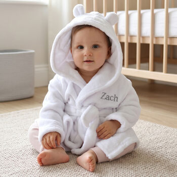 Personalised Soft Baby White Dressing Gown With Ears, 6 of 12