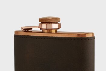 Faux Leather Engraved Wrapped Copper Hip Flask Set, 5 of 5