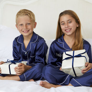 Personalised Navy Satin Family Set Pyjamas, 3 of 11