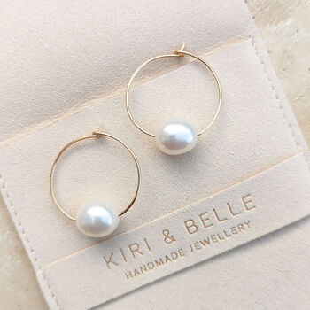 Olivia Large Pearl Bridal Hoop Earrings, 2 of 3