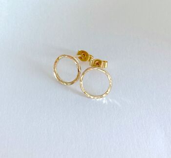 Small Hammered Gold Open Hoop Studs, 2 of 9