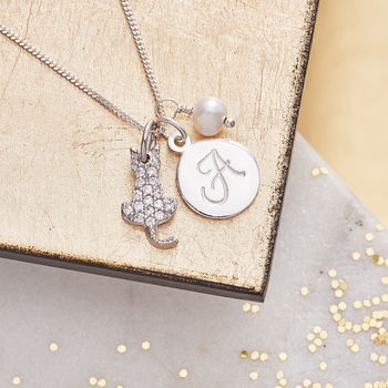 Cat Charm Personalised Silver Necklace With Birthstones, 2 of 12