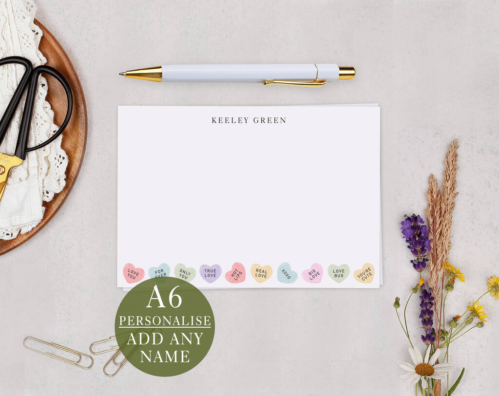 Love Heart Personalised Note Cards A6 Notecard Set, 1 of 6