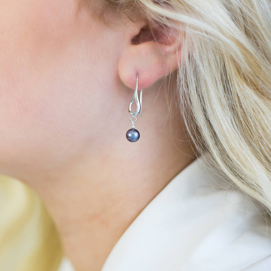 Silver Teardrop And Pearl Earrings By Bish Bosh Becca