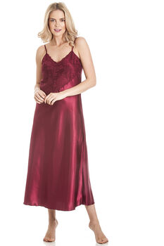 British Made Burgundy Long Satin Nightdress With Deep Lace Detail Ladies Size 8 Uk To 28 UK, 2 of 5