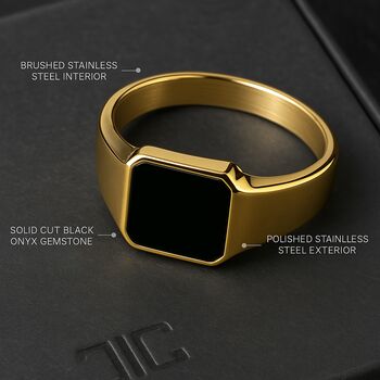 Men’s 18 K Gold Plated Signet Ring With Black Onyx Stone, 3 of 8