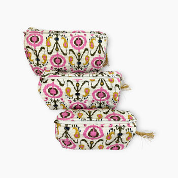 Ikat Print Block Print Cotton Washbag, With Waterproof Lining, 3 of 3