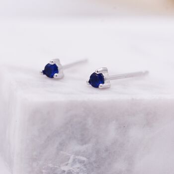 Sterling Silver Extra Tiny Sapphire Blue Crystal Cz Stud Earrings, 2 of 12