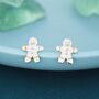 Ginger Bread Man Stud Earrings In Sterling Silver, thumbnail 3 of 10