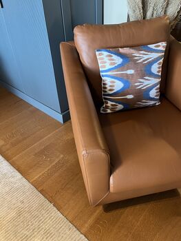 Square Ikat Silk Cushion Blue, Brown And White Abstract Design, 10 of 10
