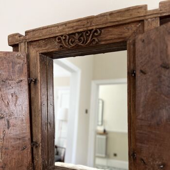 Authentic Antique Indian Wooden Shutter Mirror, 6 of 9