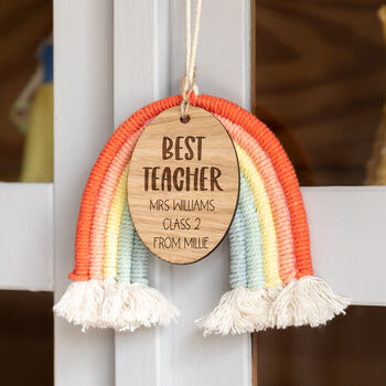 Personalised Macrame Rainbow Sign Best Teacher Gift, 2 of 5