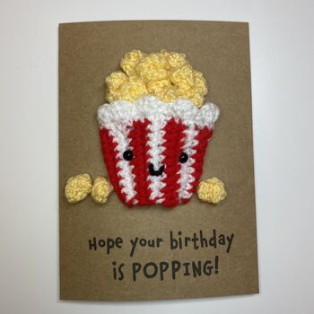 Popcorn Lover Crochet Birthday Card Handmade, 3 of 7