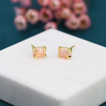 Pink Opal Oval Stud Earrings In Sterling Silver, 7 of 12