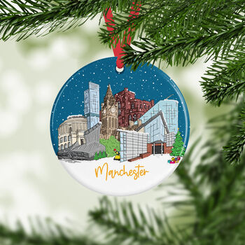 Personalised Manchester Skyline Xmas Bauble, 2 of 4