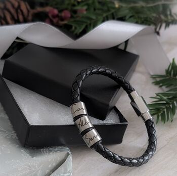 Men's Personalised Engraved Leather Bracelet, 2 of 12