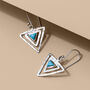 Infinity Trikona Turquoise Silver Earrings, thumbnail 1 of 10