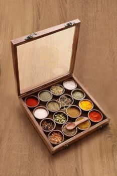 Wooden Handcrafted Spice Box With 16 Round Compartments, 3 of 4