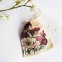 Organic Cotton Peony Print Reusable Pouches With Eco Satin Ribbon, thumbnail 1 of 7