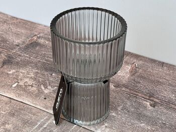 Grey Tinted Ribbed Tea Light Holder, 2 of 3