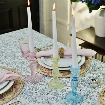 Pair Of Blue Glass, Lace Edge Candlesticks, 7 of 9