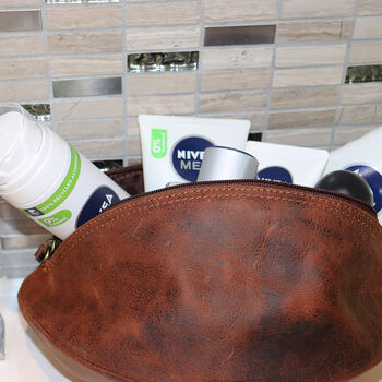 Personalised Leather Rugby Ball Wash Bag, 6 of 9
