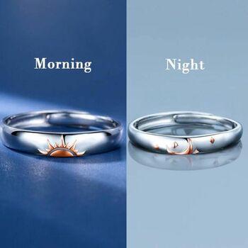 His/Her Adjustable Couple Moon And Sun Promise Rings, 4 of 4