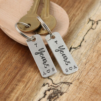 7th Anniversary Couples Pair Personalised Keyrings, 2 of 8