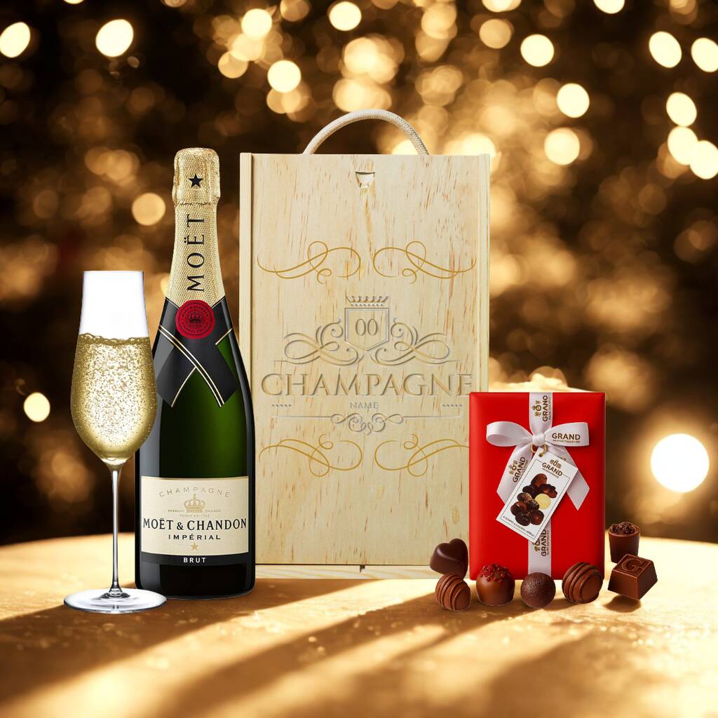 Personalised Mo t And Chandon Champagne Gift Box With Luxury Belgian 